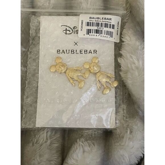 Baublebar disney 3d brushed gold statement drop earrings- mickey mouse nwt - Picture 6 of 6